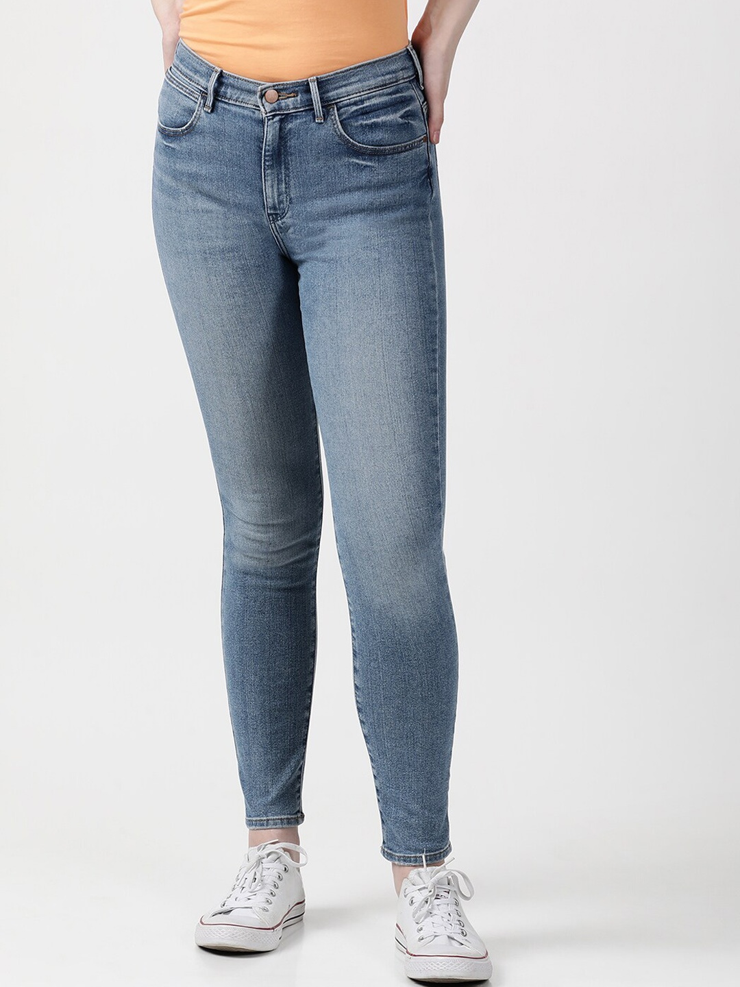 

Wrangler Women Blue Skinny Fit High-Rise Heavy Fade Stretchable Jeans