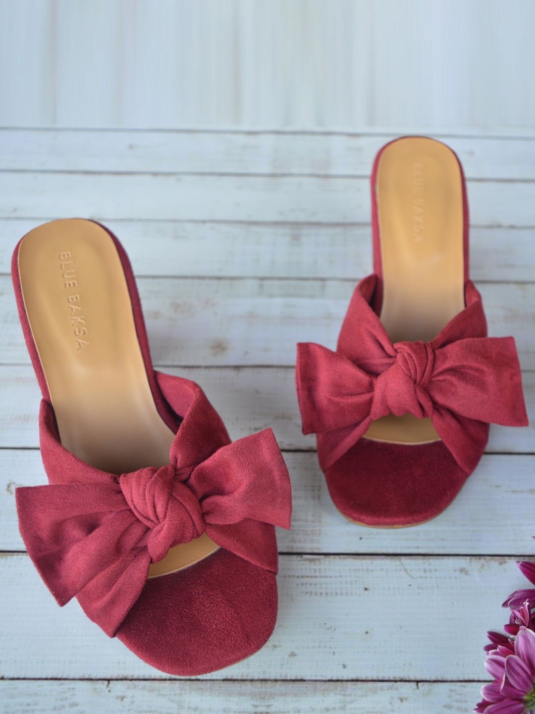 

BLUE BAKSA PU Block Sandals with Bows, Maroon
