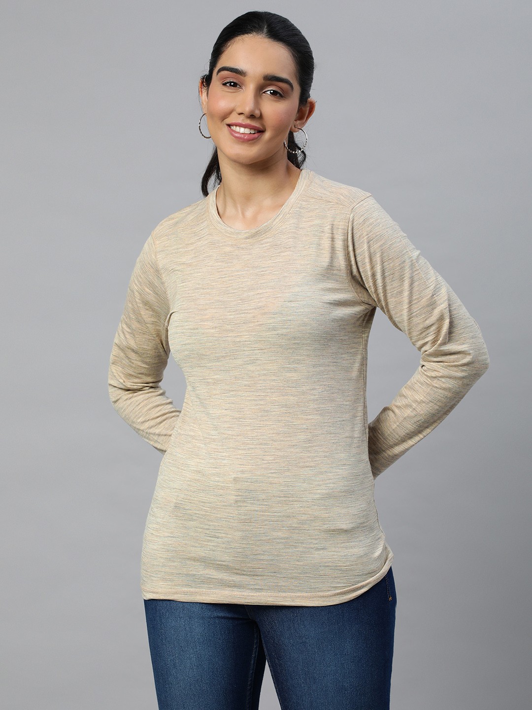 

Kosha Women Merino Wool & Bamboo Lightweight Heat Retention Thermal Top, Cream
