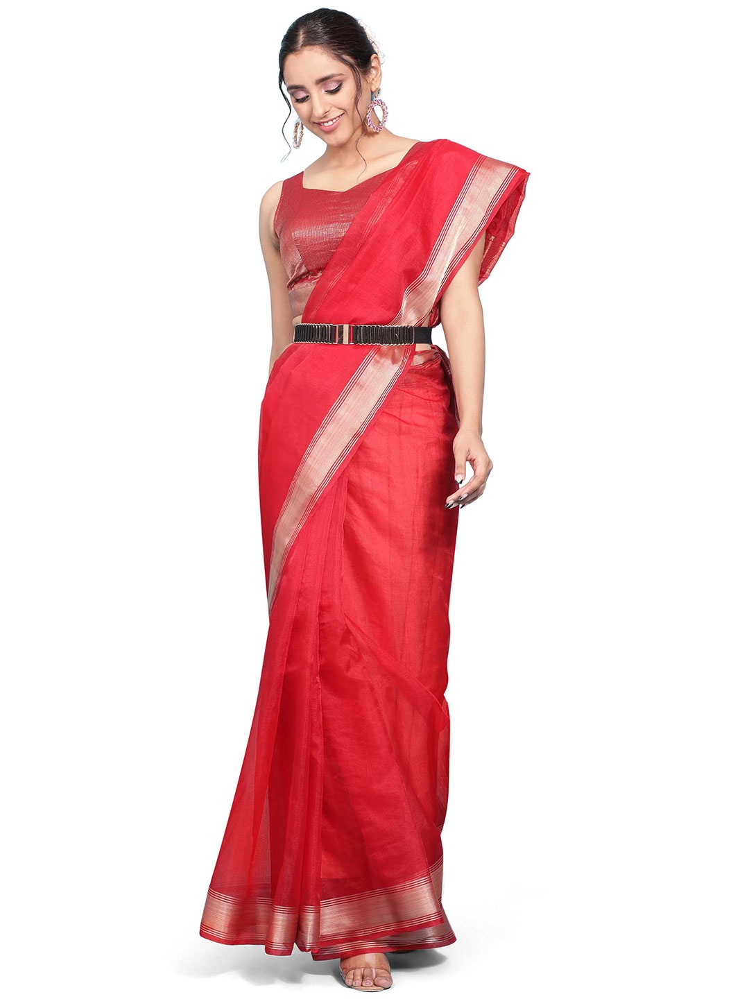

DUNGRANI Zari Organza Saree, Red