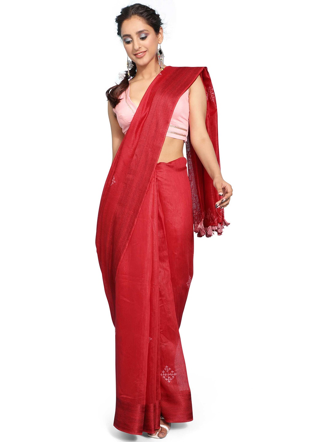 

DUNGRANI Floral Embroidered Saree, Red