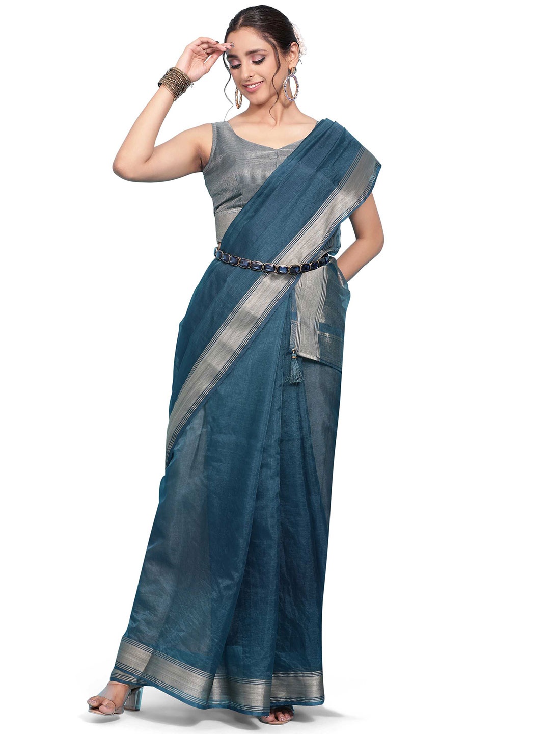 

DUNGRANI Organza Zari Saree, Blue
