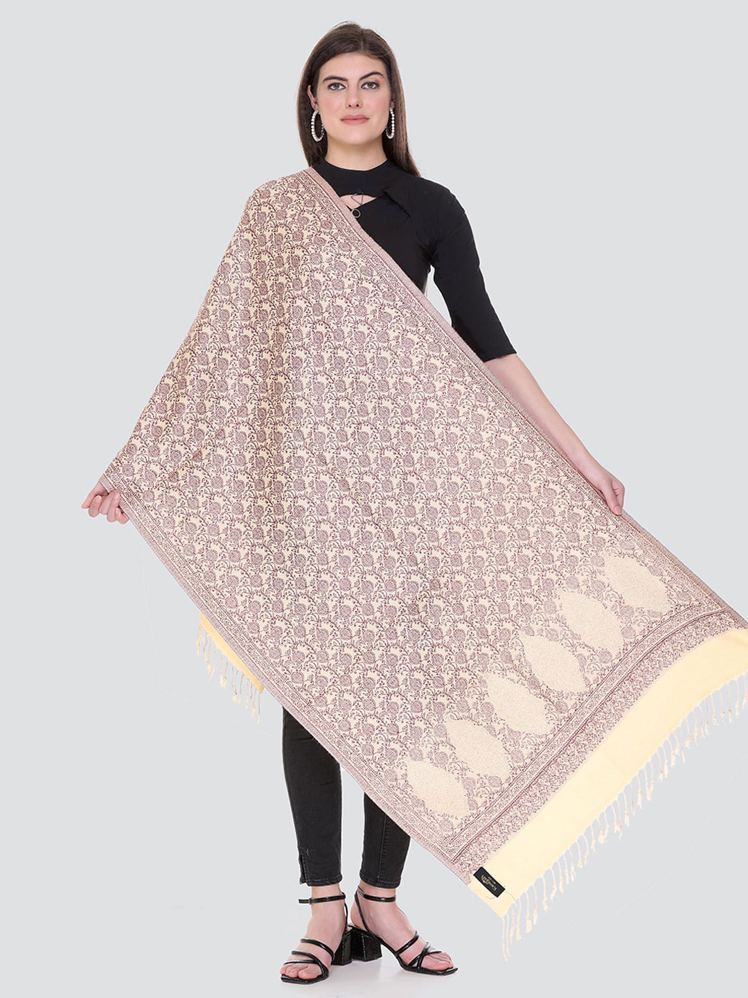 

KANIGARI Women Woven Design Wool Stole, Nude