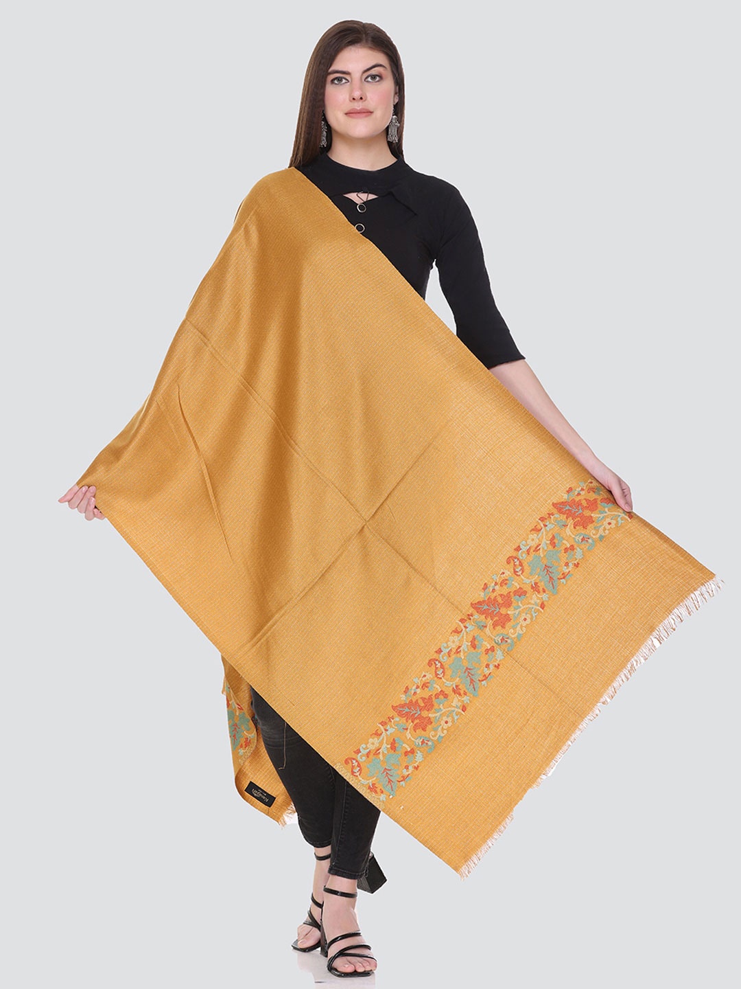 

KANIGARI Women Woven Design Stole, Mustard