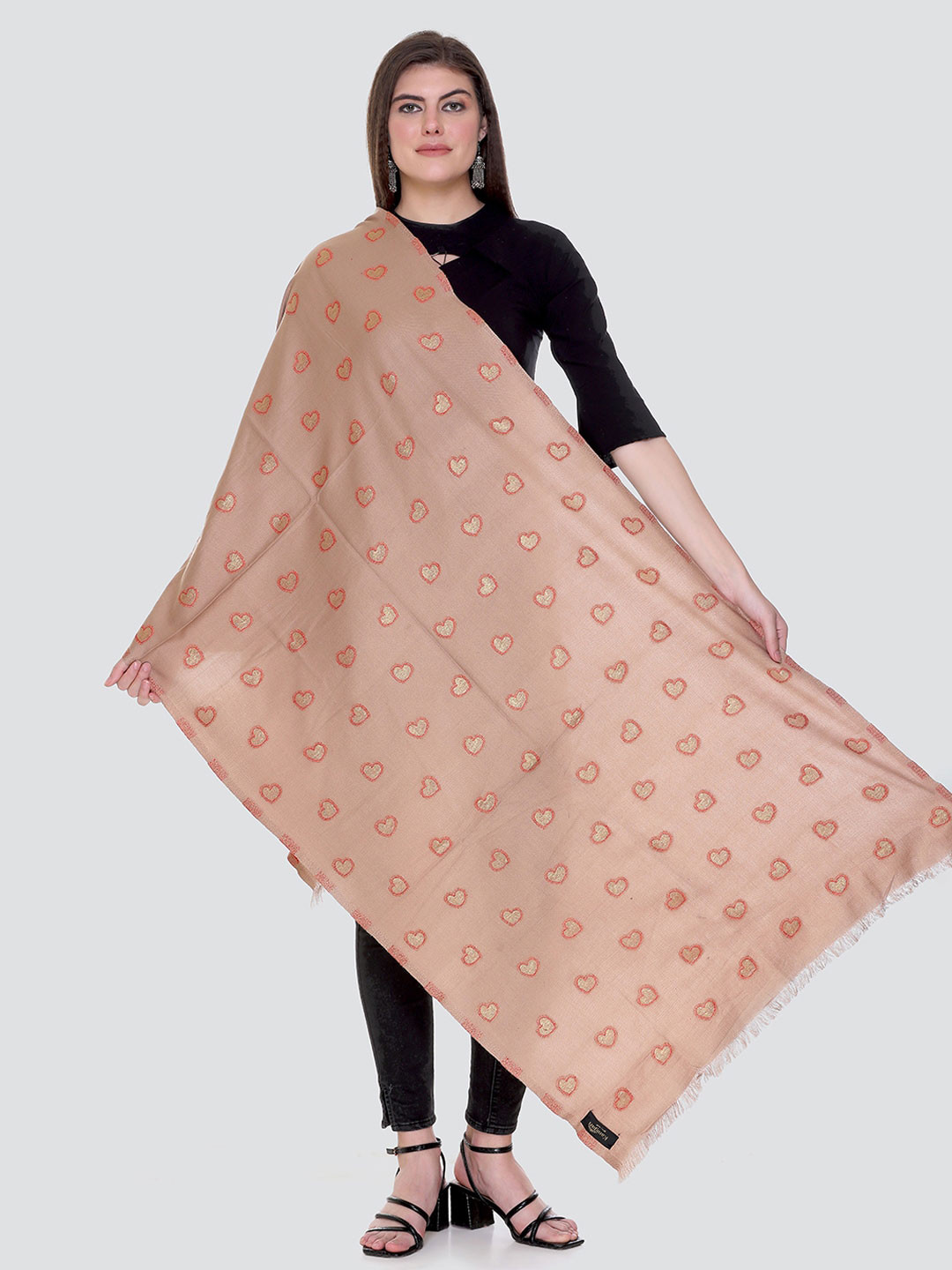 

KANIGARI Women Woven Design Stole, Beige