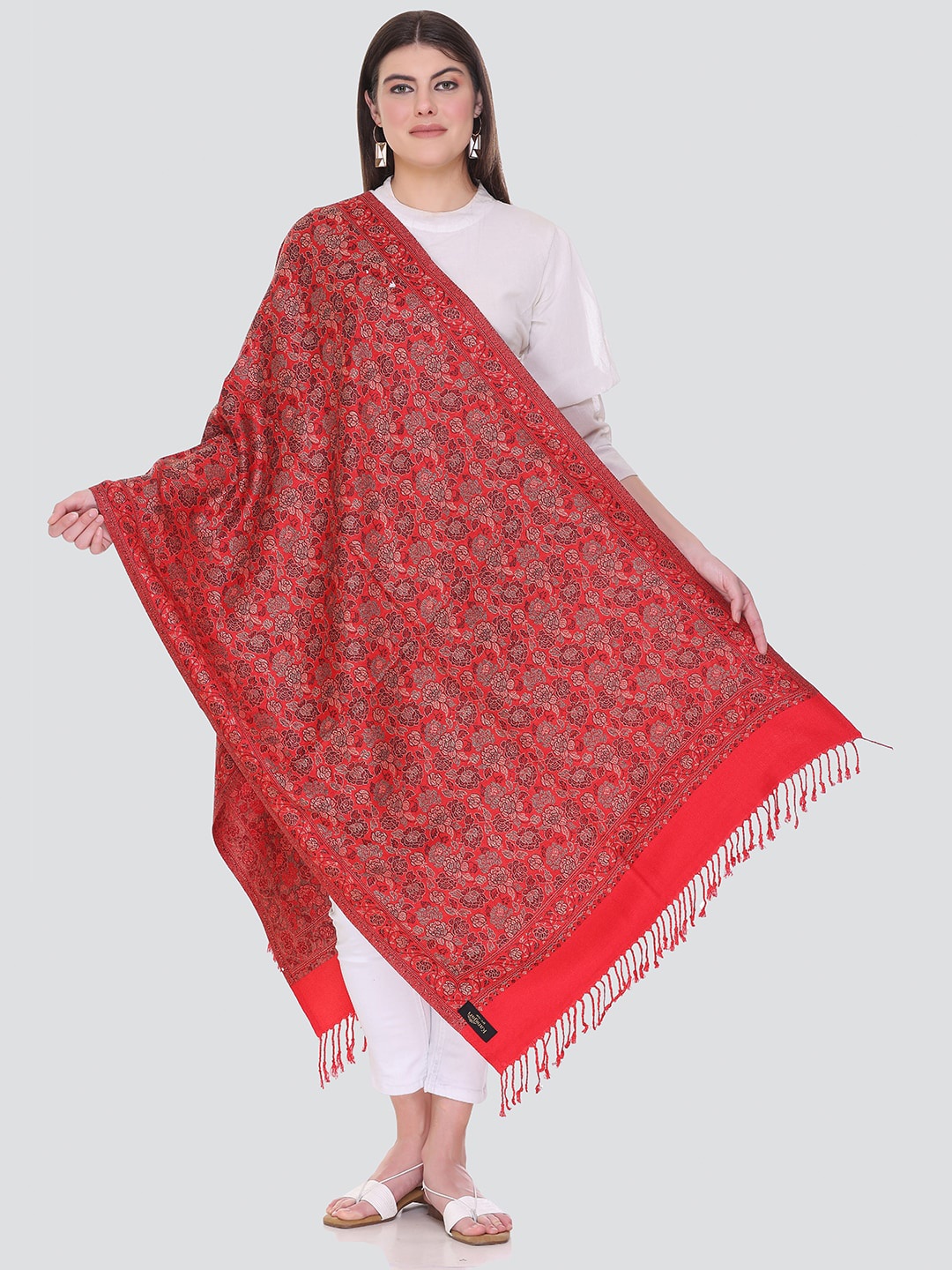 

KANIGARI Women Woven Design Wool Stole, Red