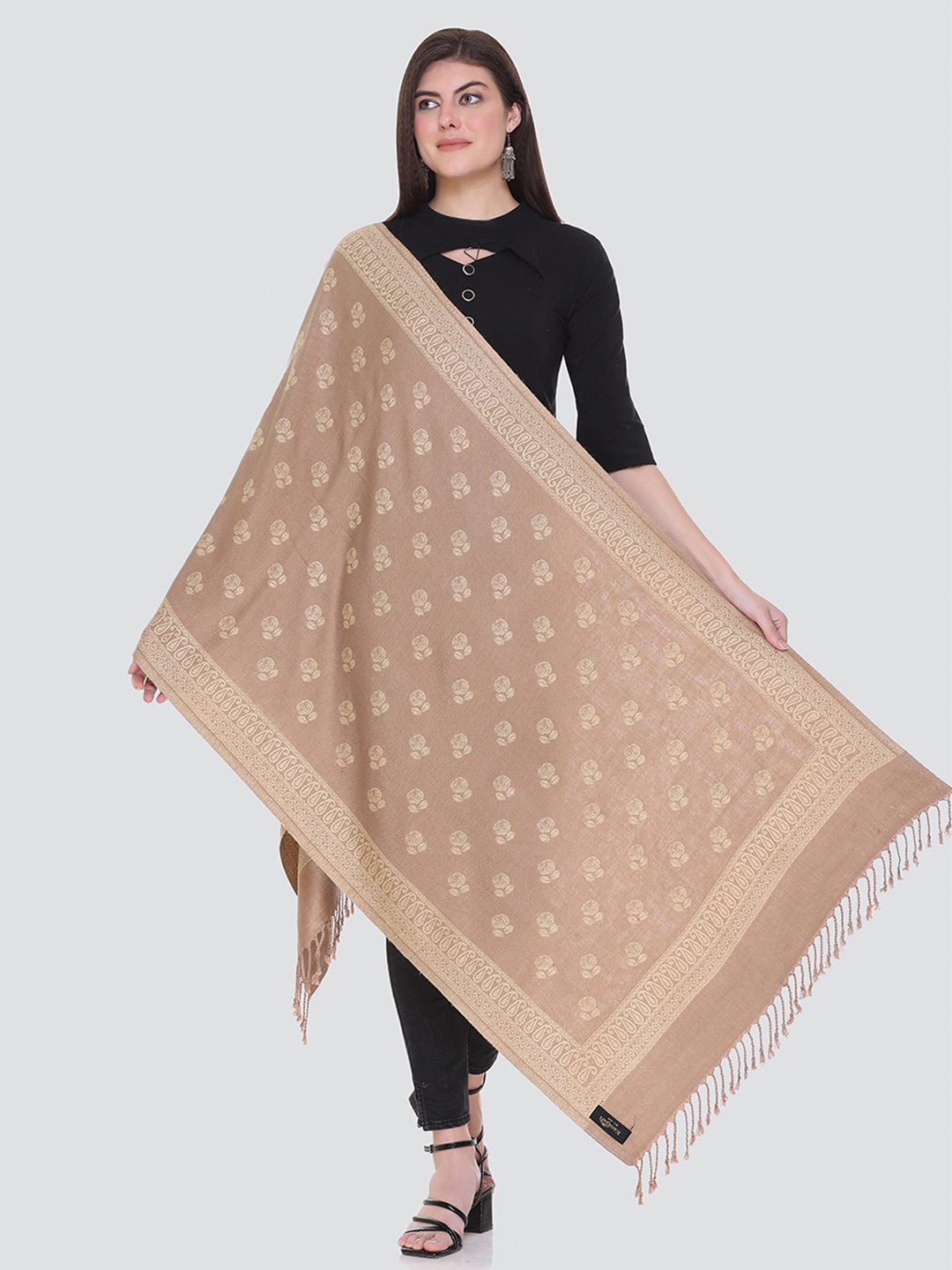 

KANIGARI Women Woven Design Wool Stole, Beige