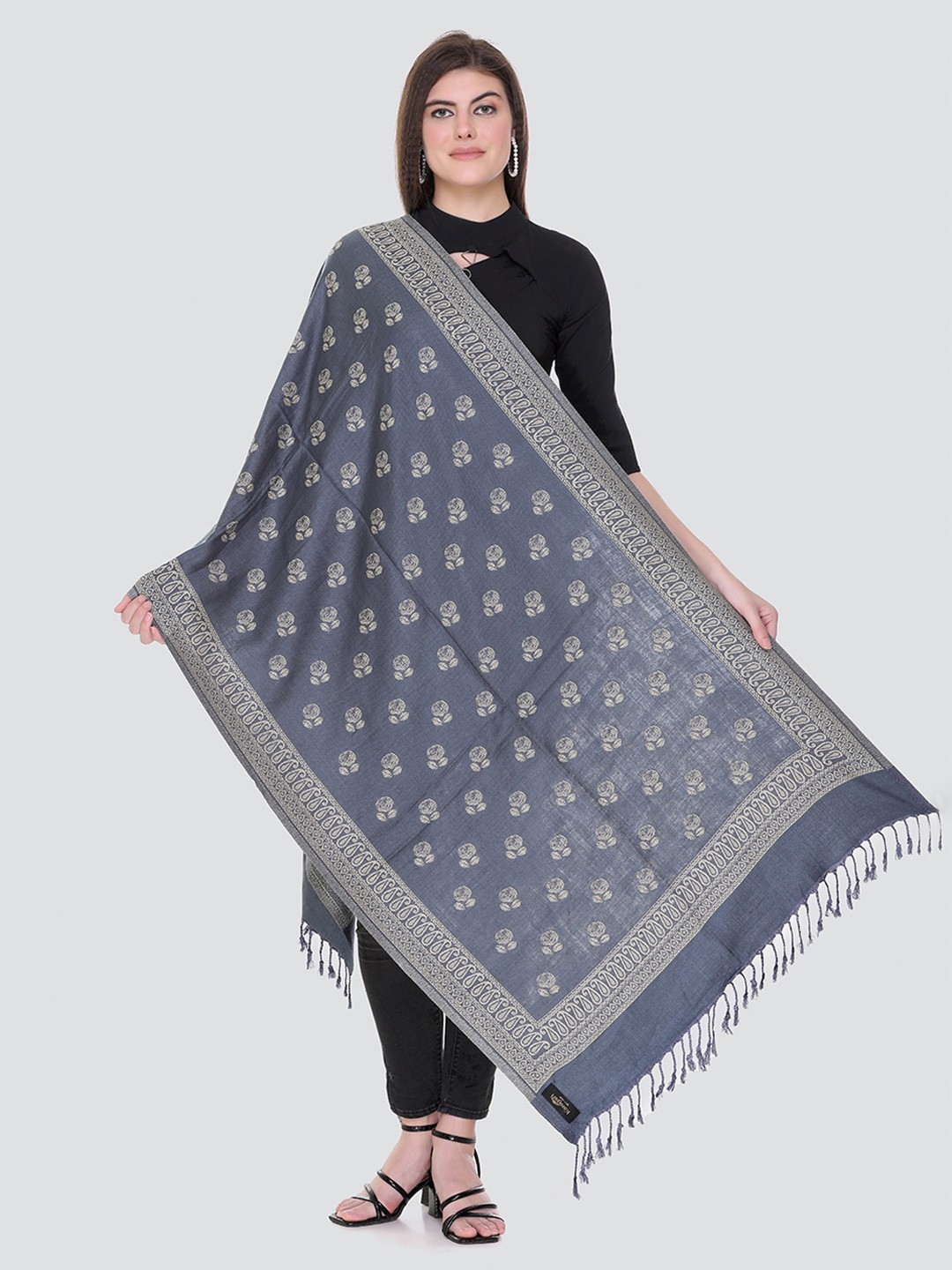 

KANIGARI Women Woven Design Wool Stole, Grey
