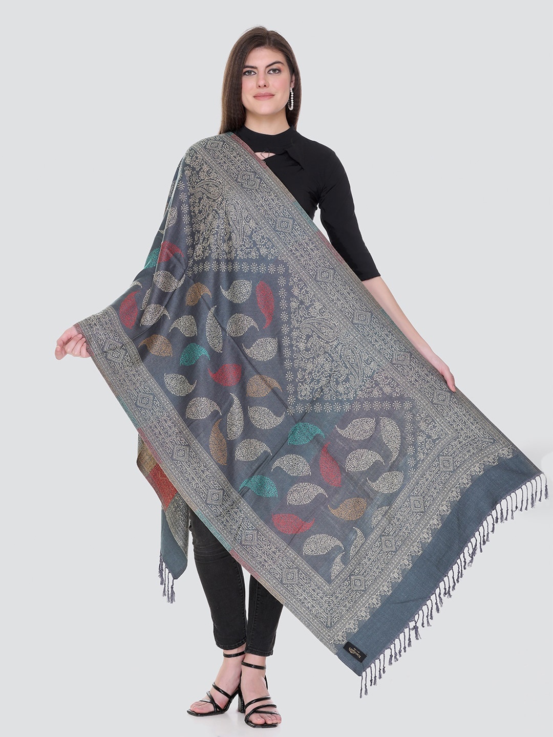 

KANIGARI Women Woven Design Wool Stole, Grey
