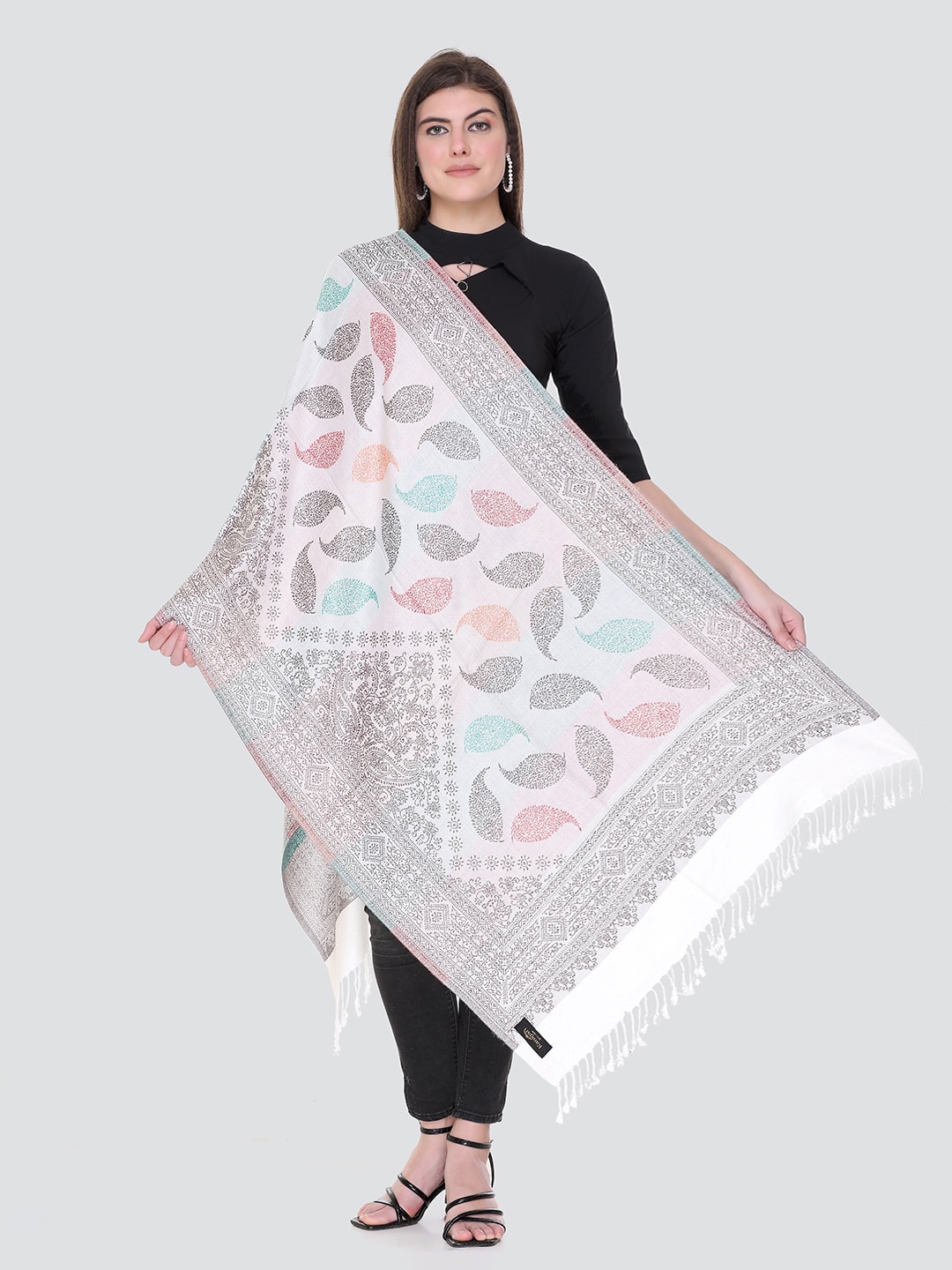 

KANIGARI Women Woven Design Wool Stole, White