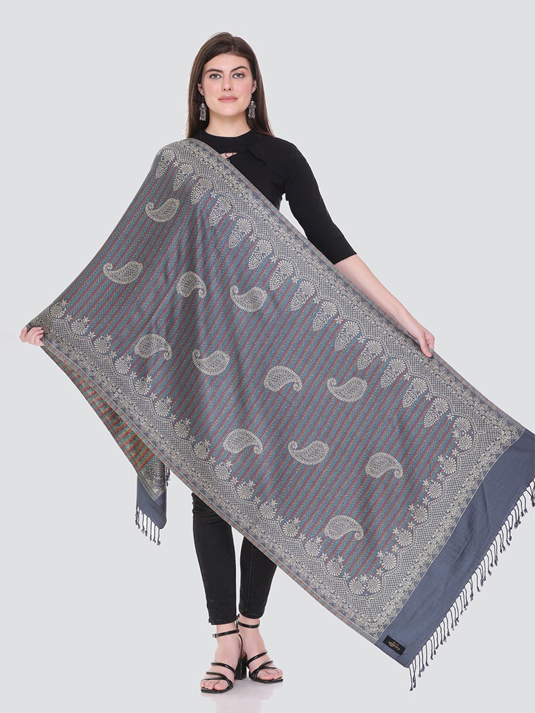 

KANIGARI Women Woven Design Woolen Stole, Grey