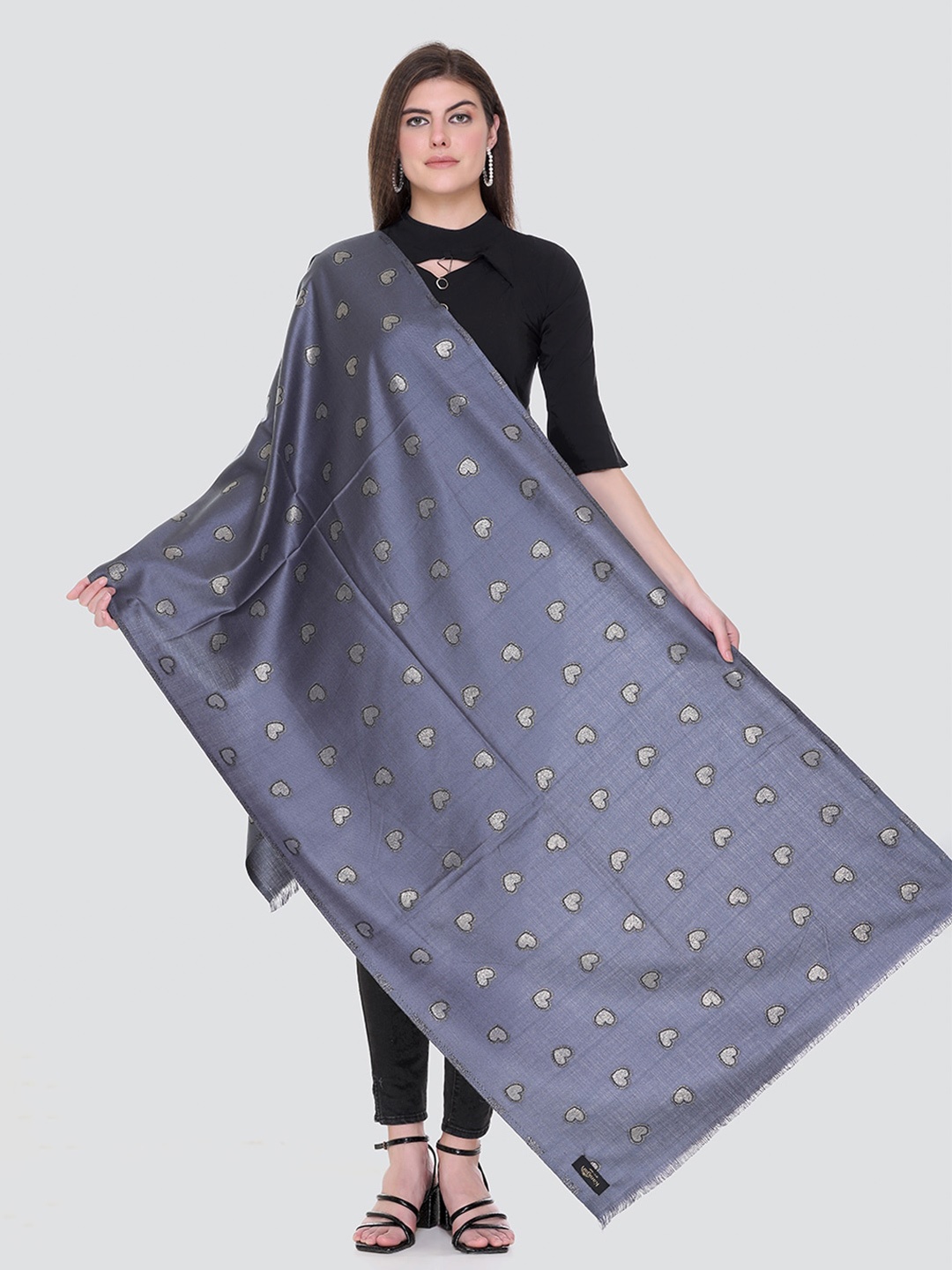

KANIGARI Women Woven Design Woolen Stole, Grey
