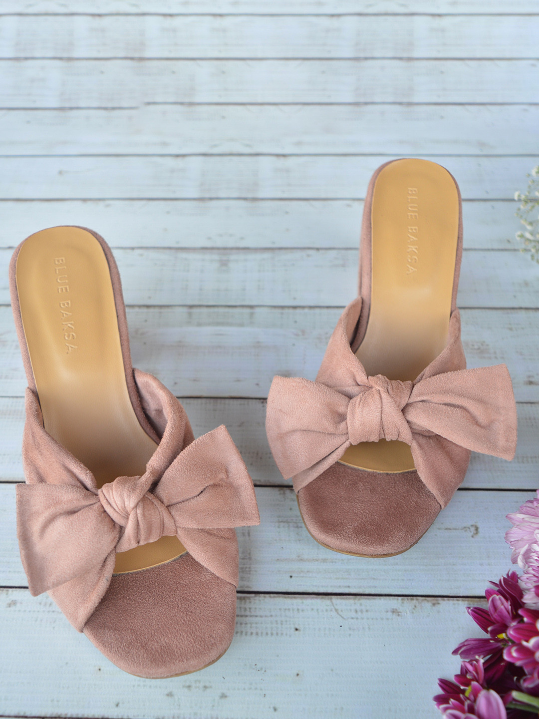 

BLUE BAKSA PU Block Sandals with Bows, Peach