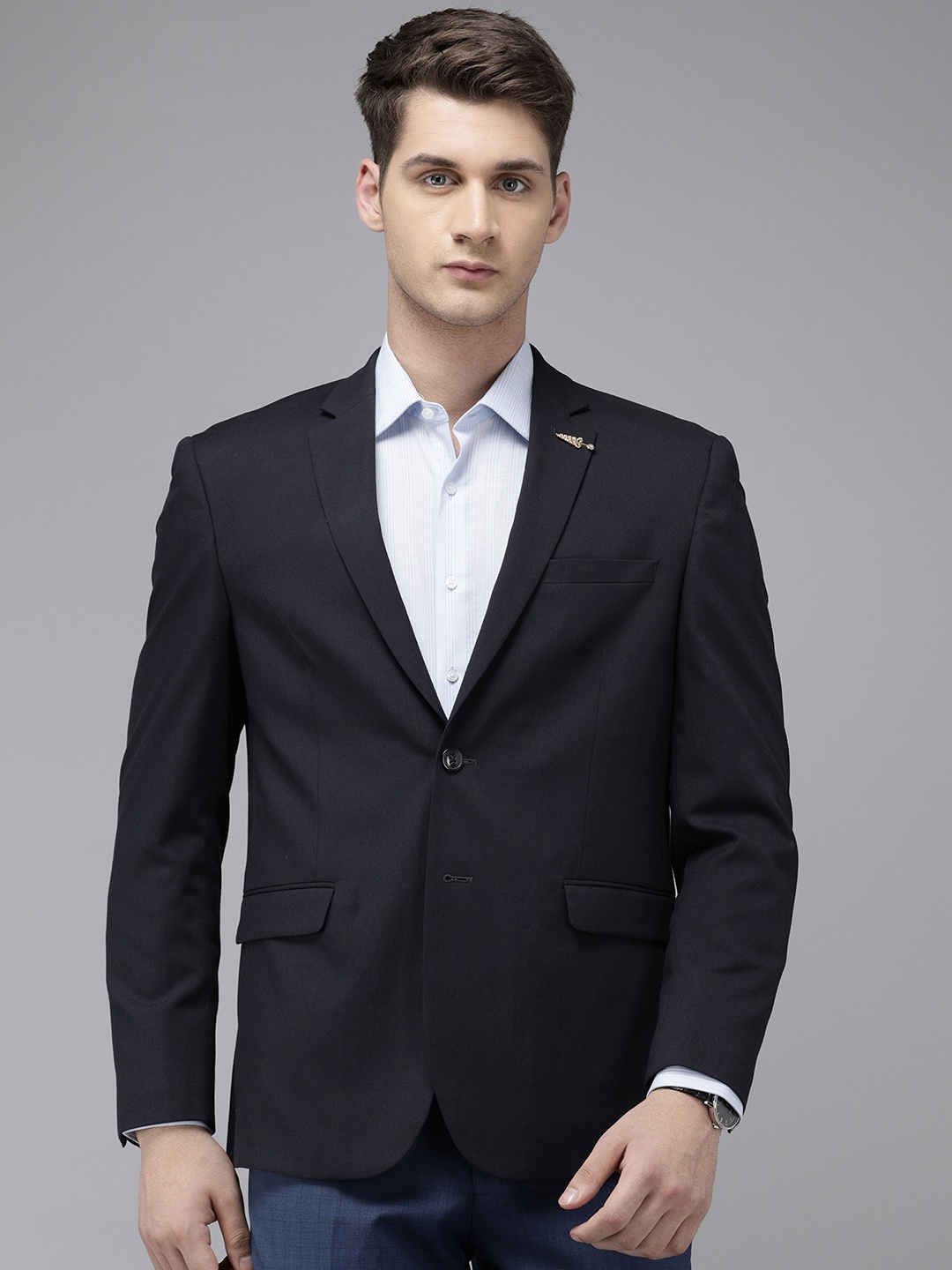 

Van Heusen Slim Fit Solid Single-Breasted Formal Blazer, Navy blue