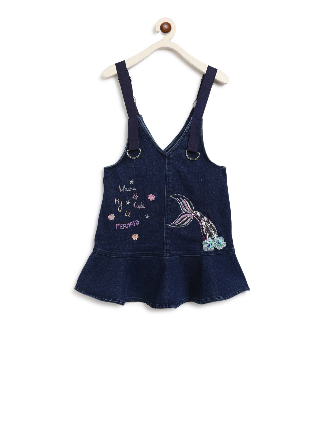 

Nauti Nati Cotton Denim Pinafore Dress, Navy blue