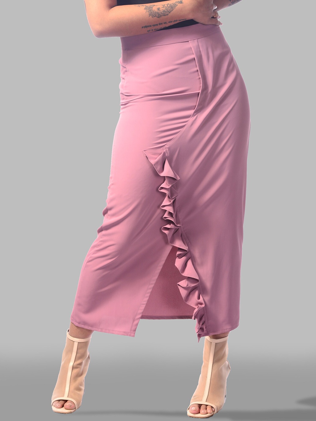 

MODWEE Ruffled Maxi-Length Crepe Skirt, Pink