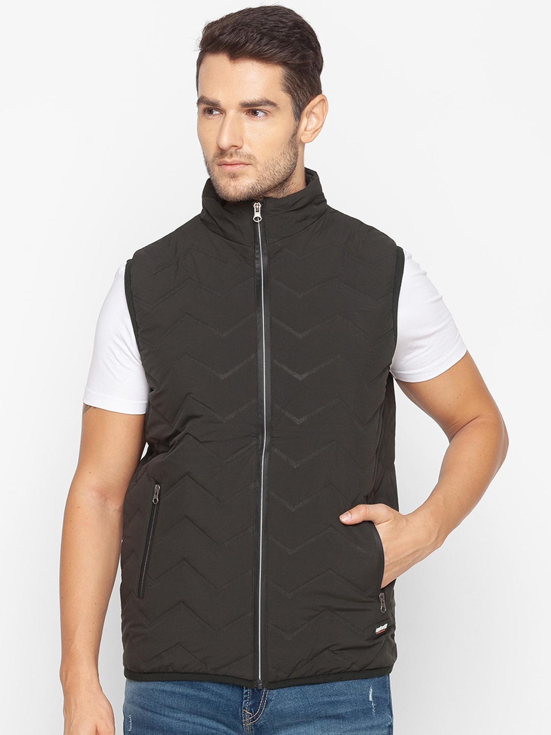 

SPYKAR Men Padded Mock Collar Jacket, Olive