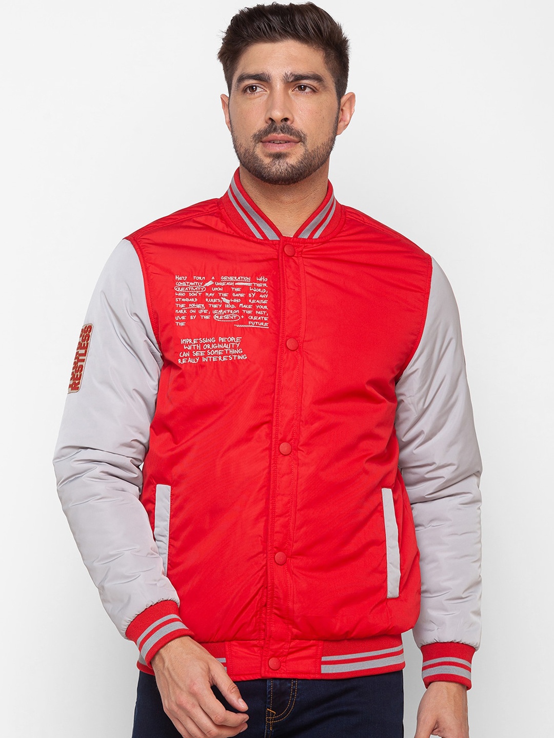 

SPYKAR Men Colourblocked Bomber Jacket, Red