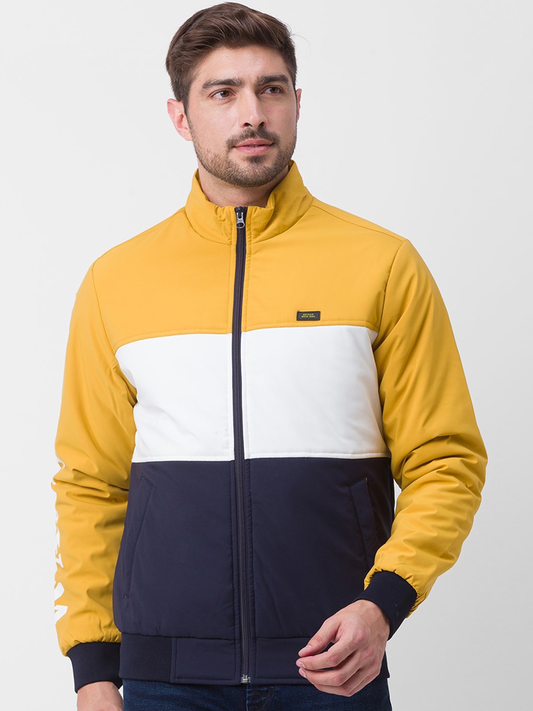 

SPYKAR Men Colourblocked Bomber Jacket, Mustard