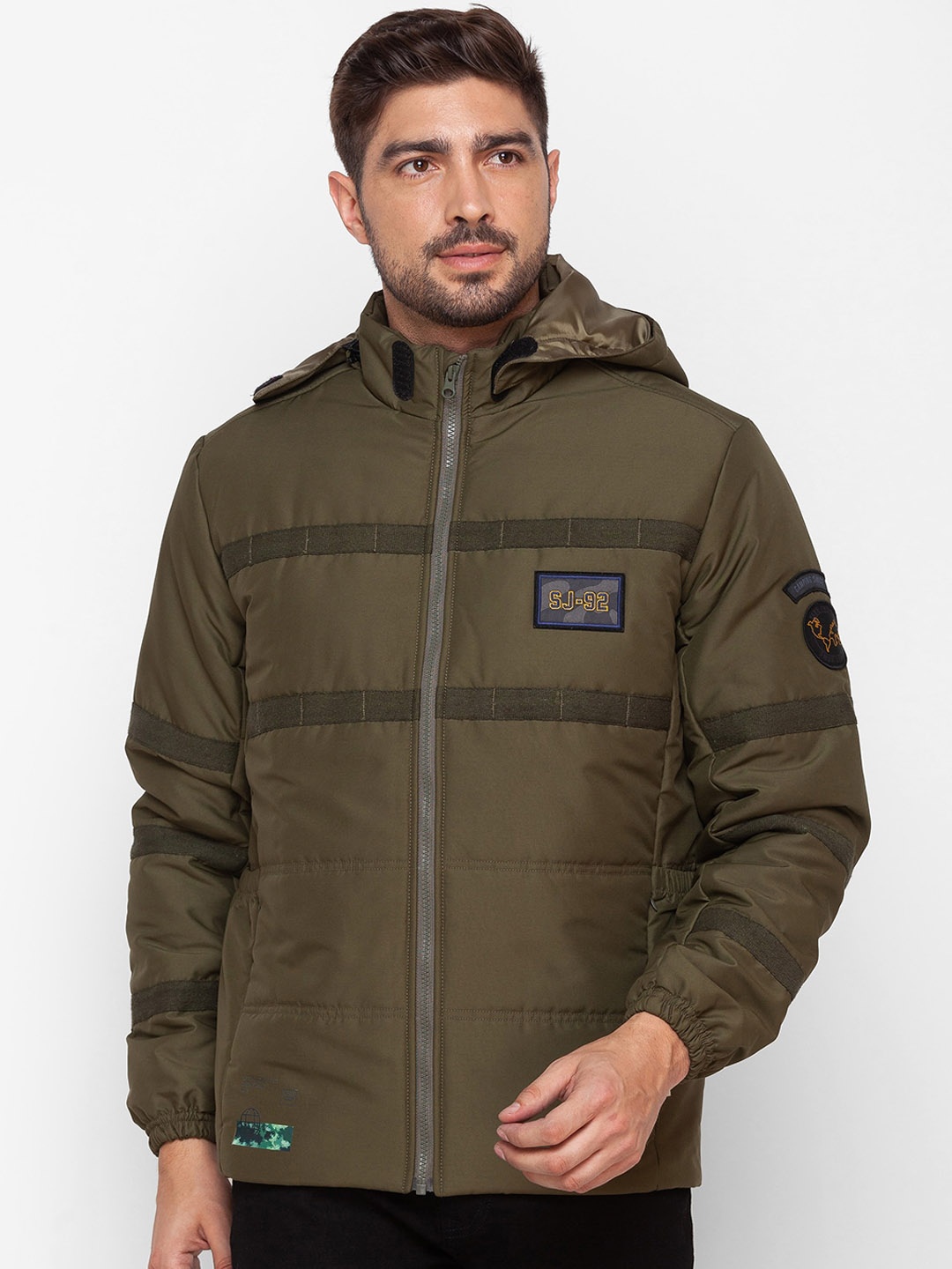 

SPYKAR Men Padded Jacket with Patchwork, Green