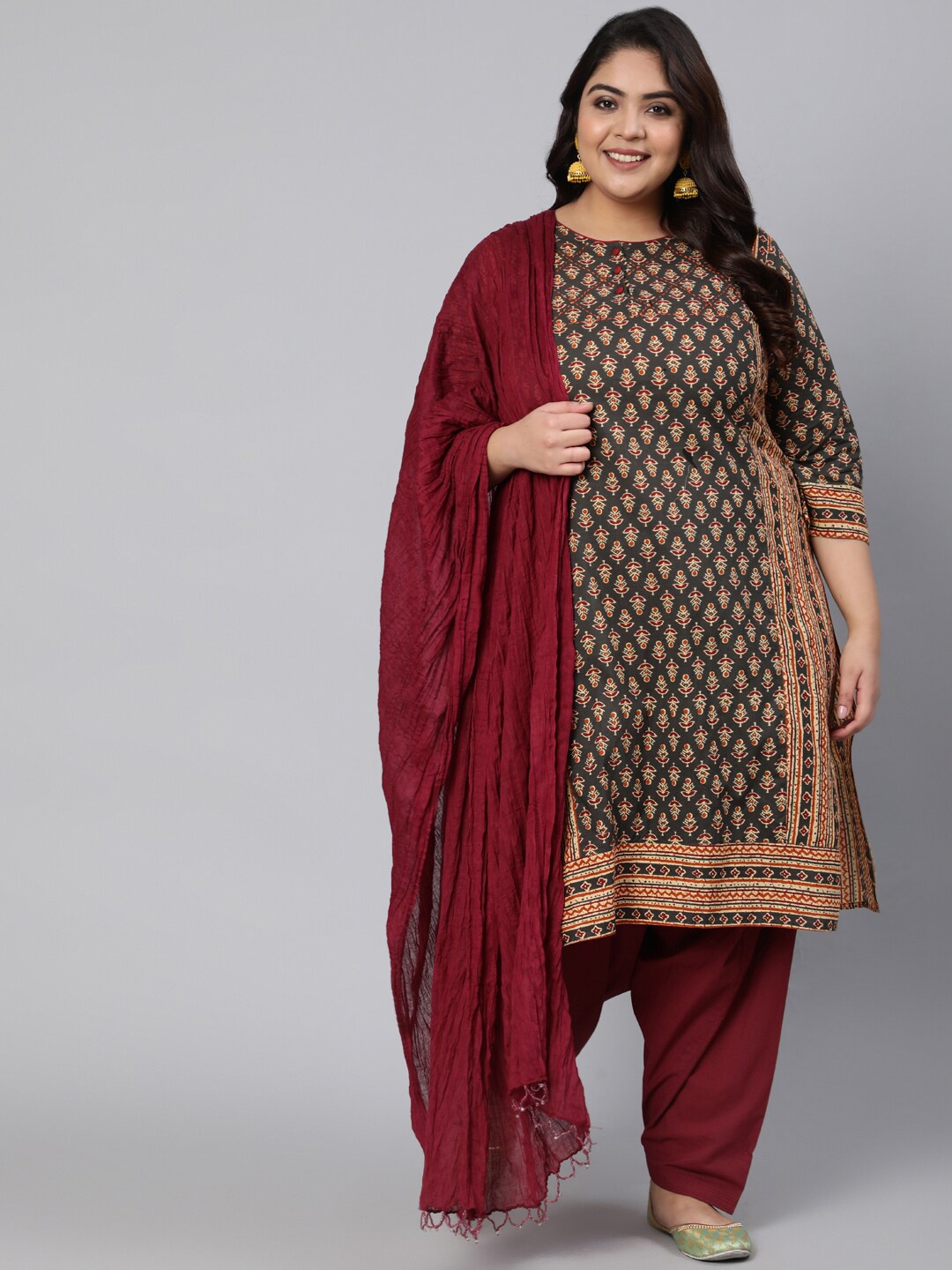 

Jaipur Kurti Ethnic Motifs Flared Sleeves Kurta, Charcoal