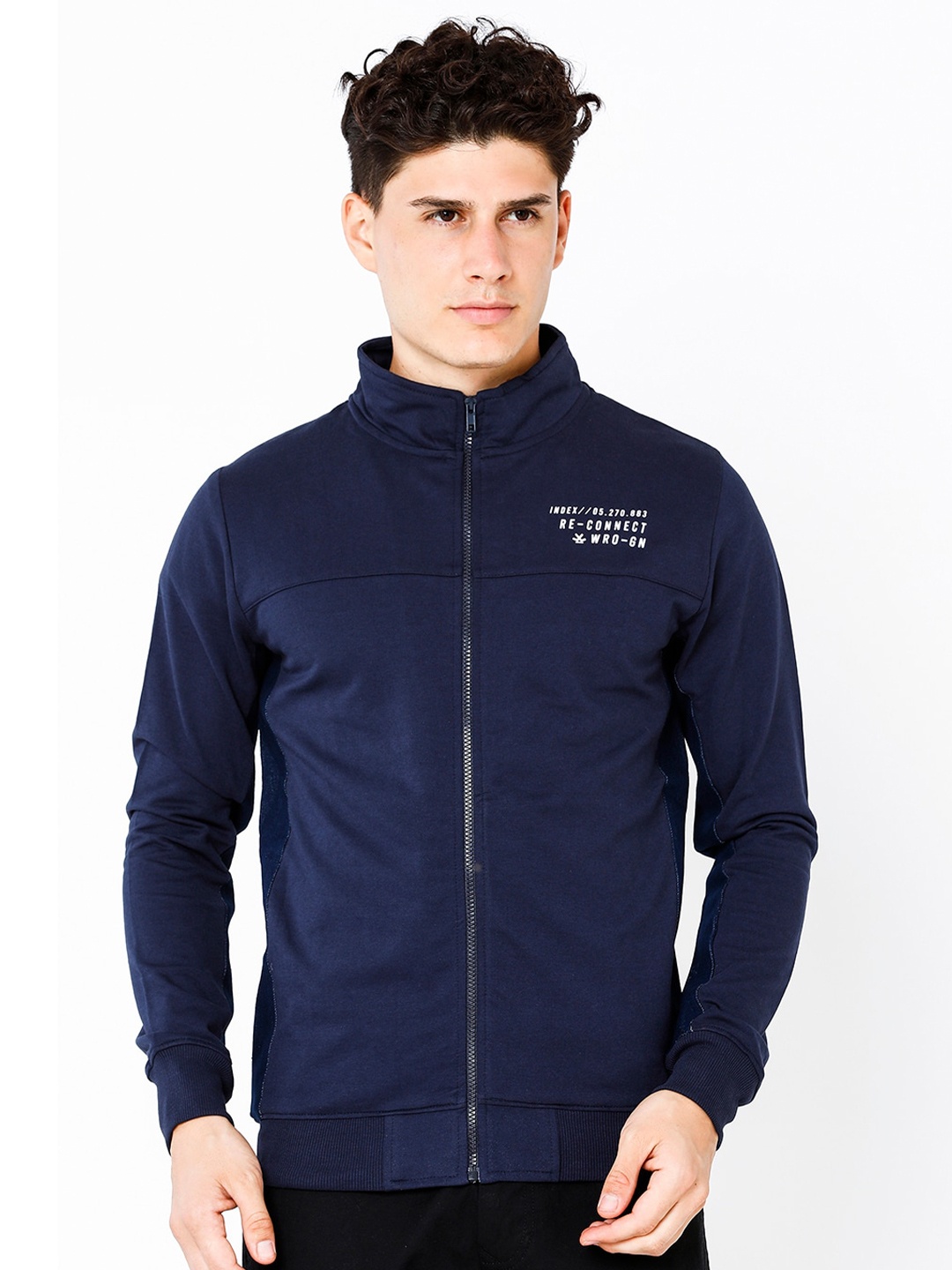

WROGN Men Front-Open Sweatshirt, Navy blue
