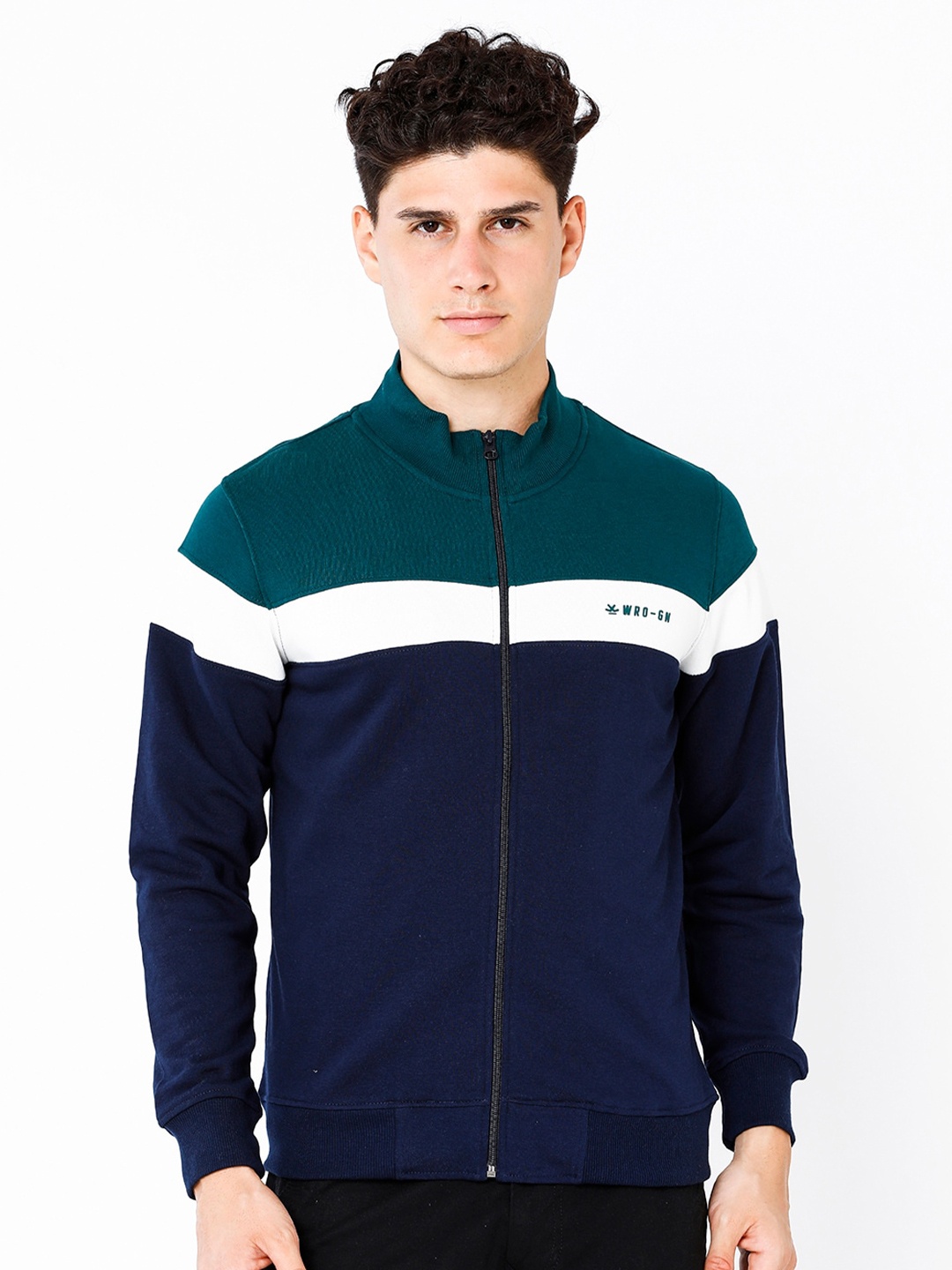 

WROGN Men Cotton Colourblocked Sweatshirt, Teal