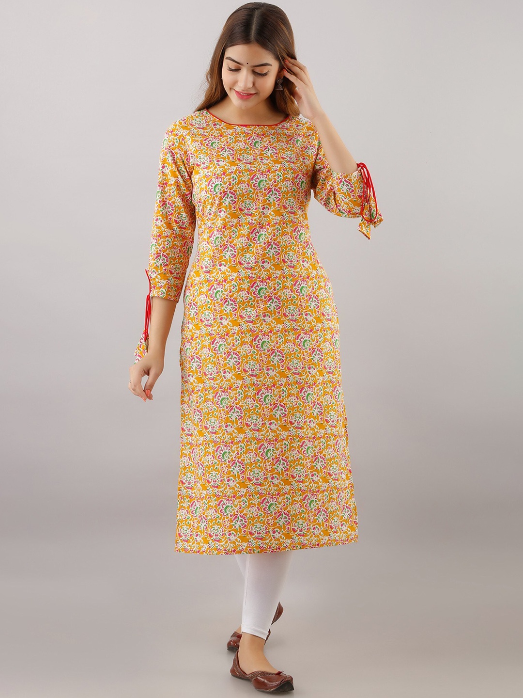 

Women Touch Floral Printed Straight Regular Fit Cotton Kurta, Yellow