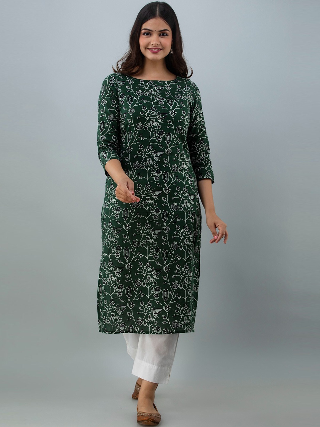 

Women Touch Floral Printed Cotton Kurta, Green