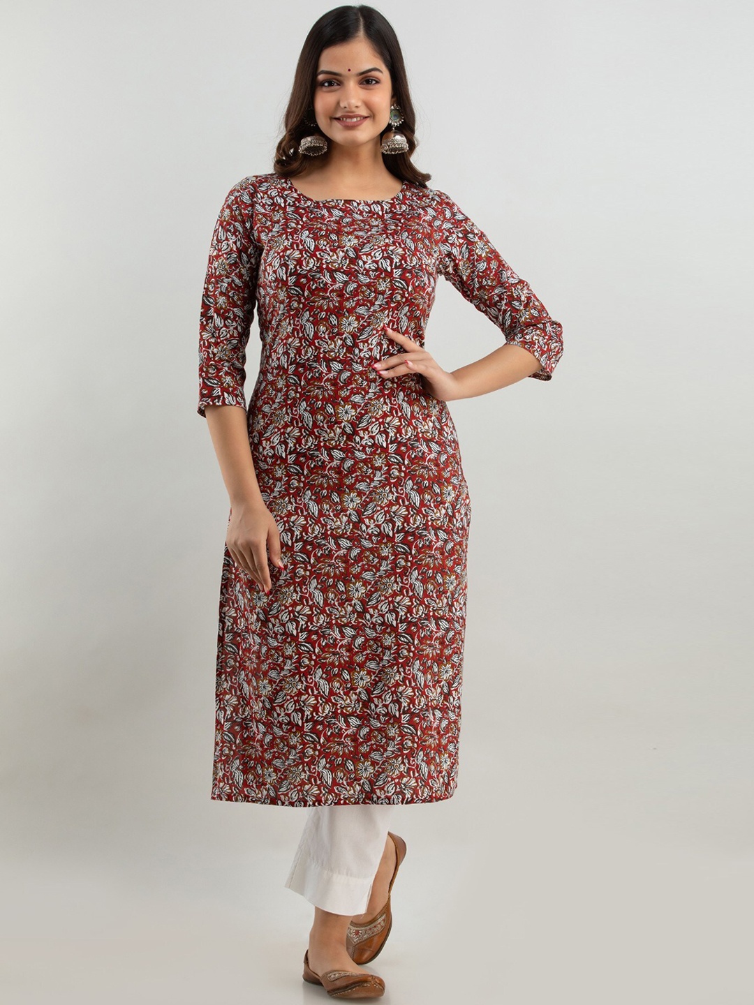 

Women Touch Floral Printed A-Line Regular Kurta, Red