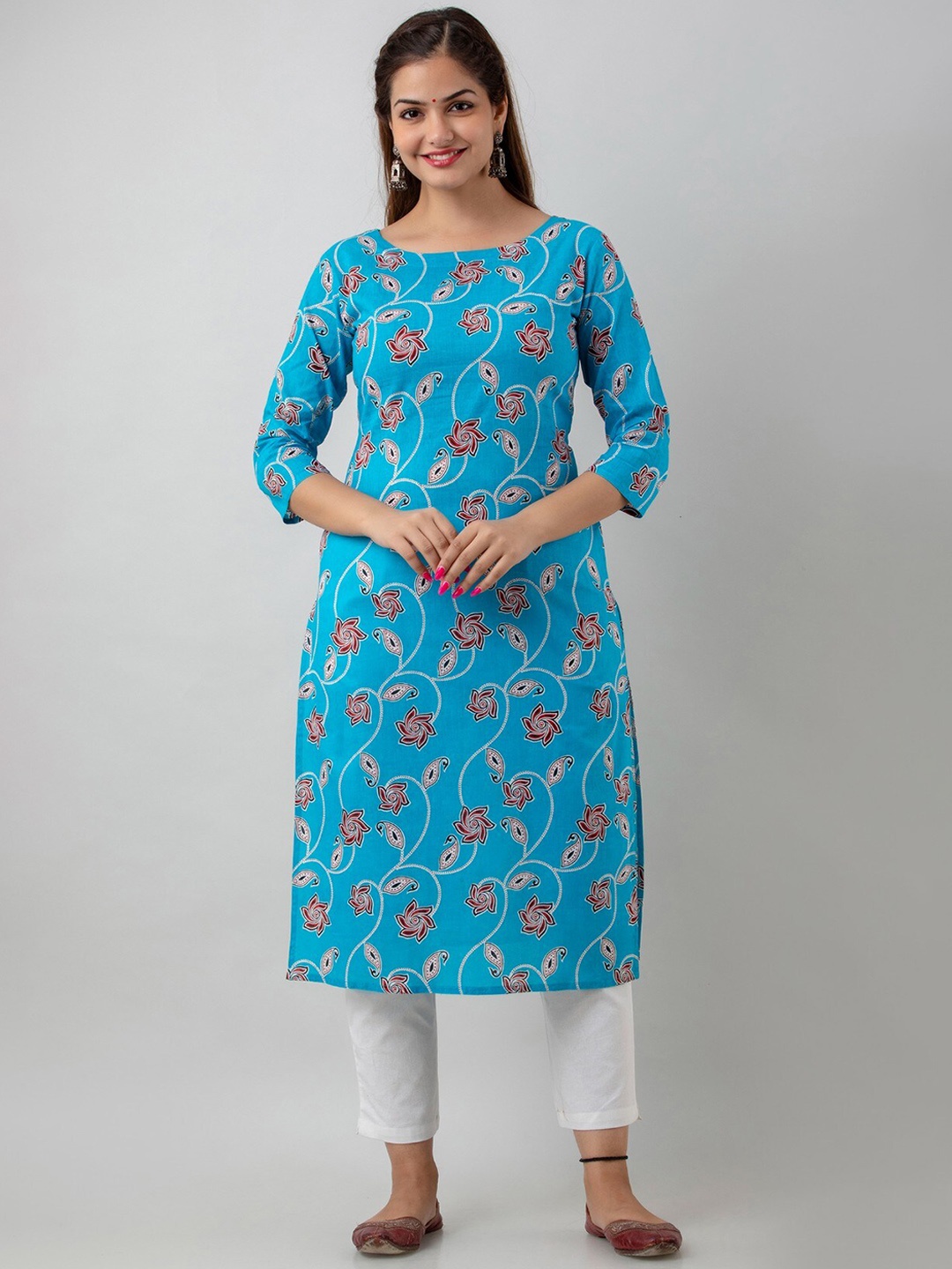 

Women Touch Women Blue Floral Cotton Printed Floral Handloom Kurta