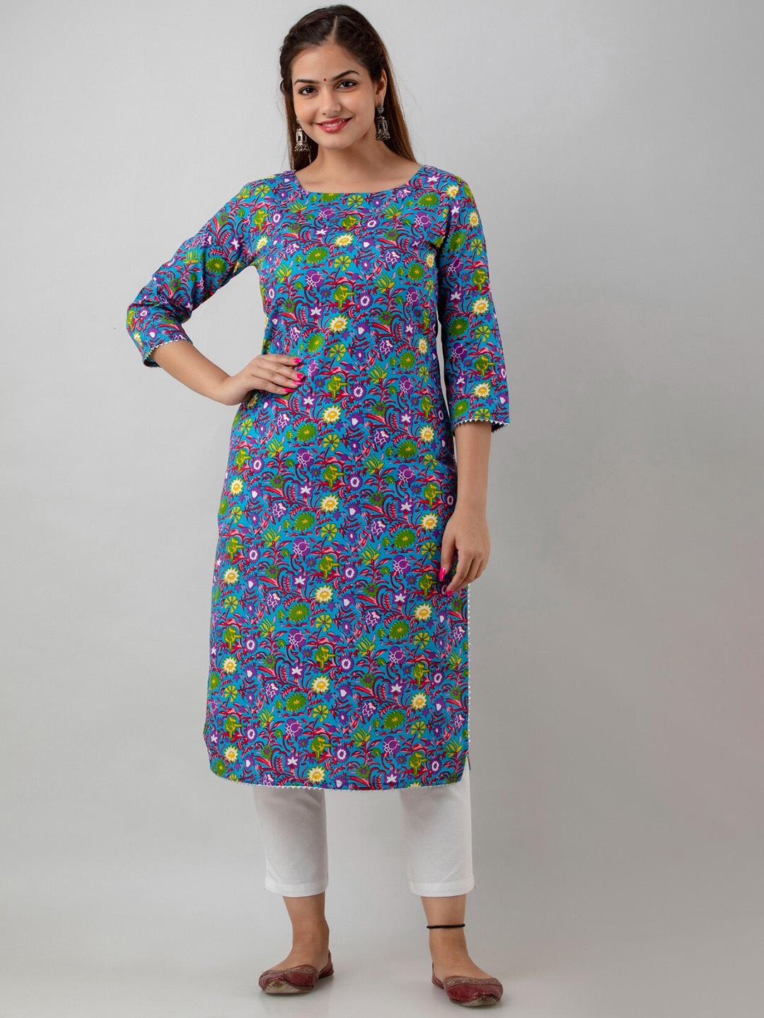 

Women Touch Women Purple Cotton Floral Printed Handloom Kurta