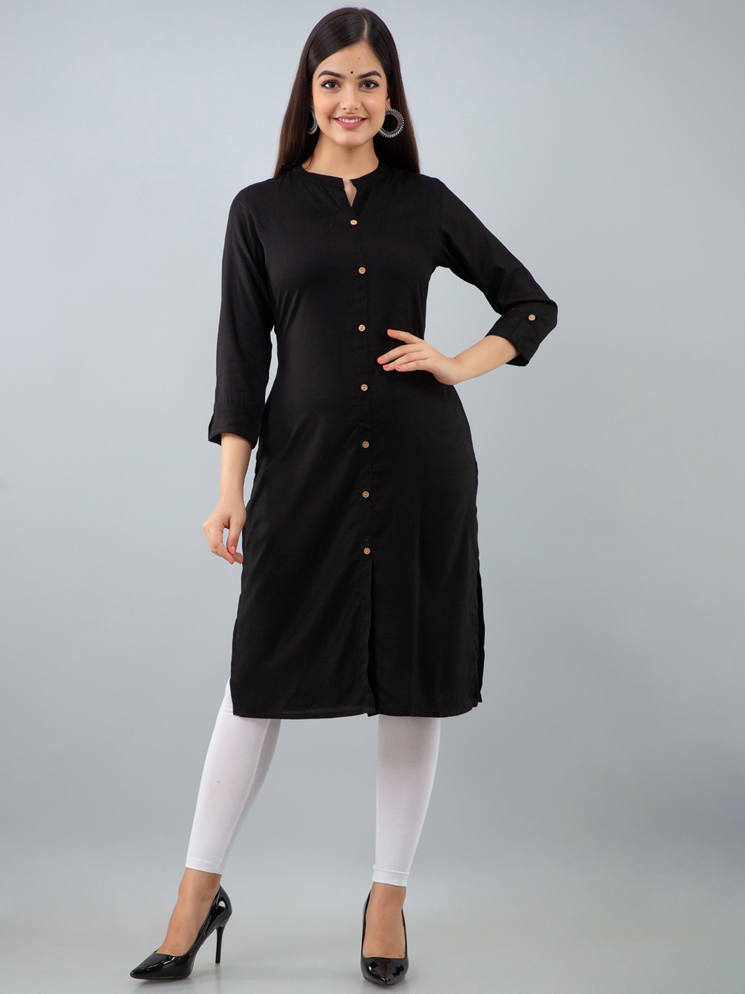 

Women Touch Handloom Mandarin Collar Kurta, Black