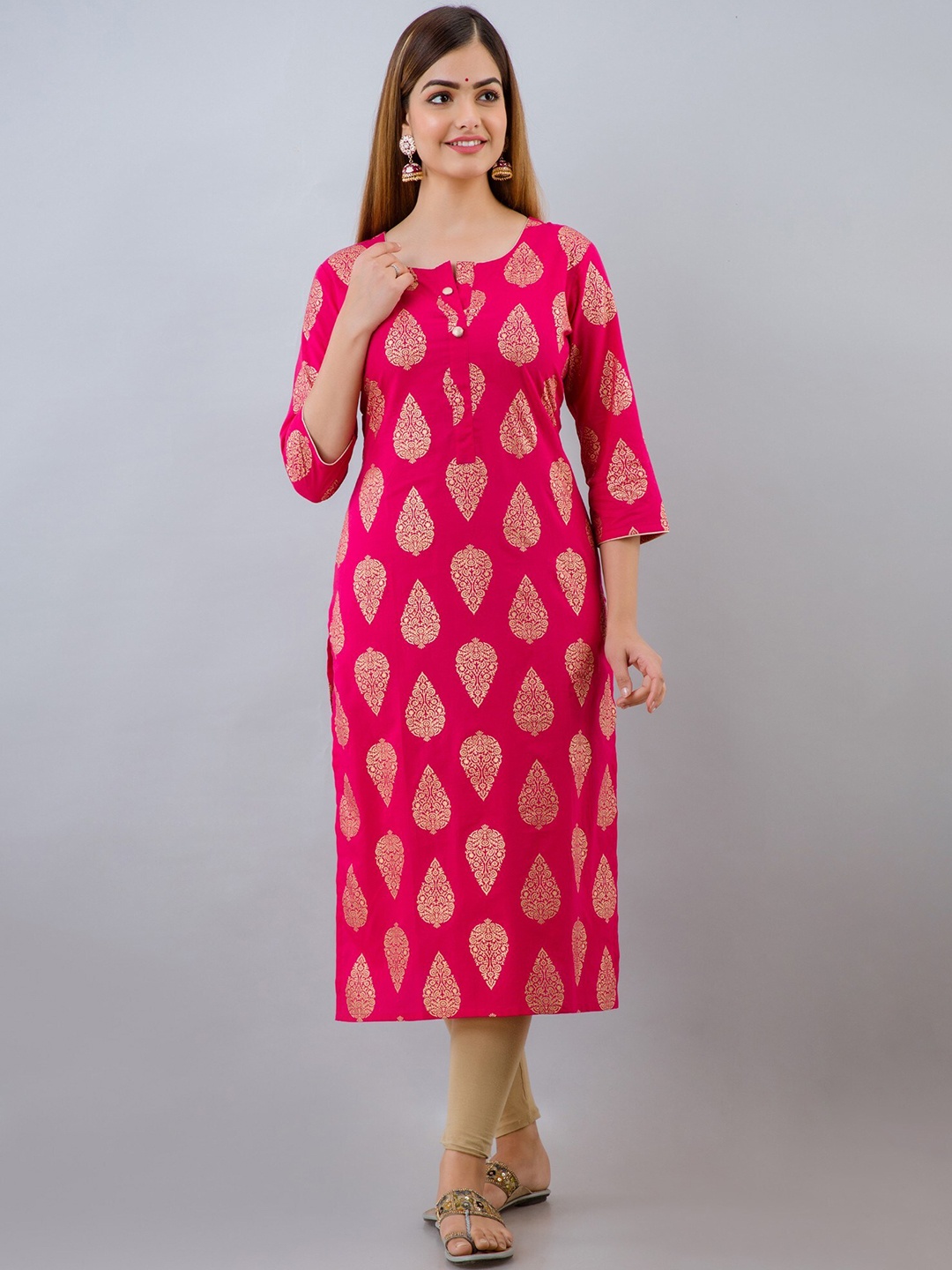 

Women Touch Women Pink Cotton Ethnic Motifs Printed Handloom Kurta