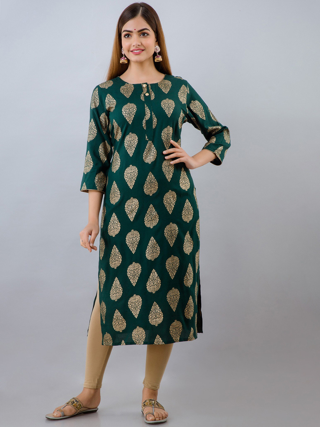 

Women Touch Women Green Cotton Ethnic Motifs Printed Handloom Kurta
