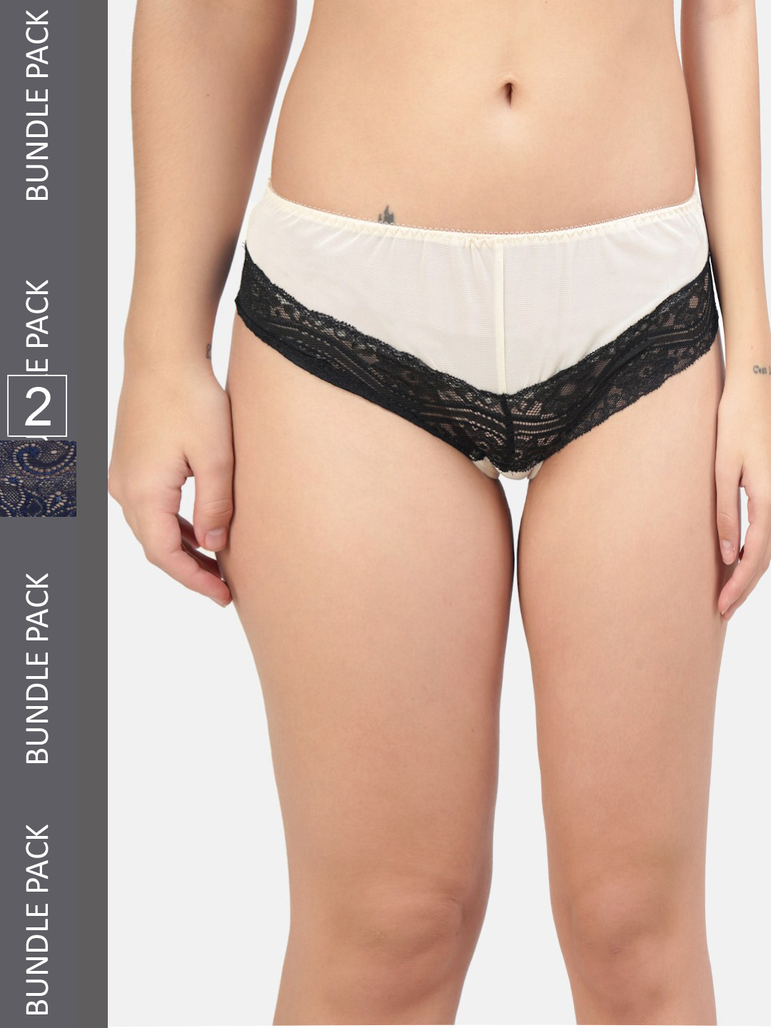 

Hill Islands Women Pack Of 2 Self-Design Lace Bikini Briefs, Navy blue