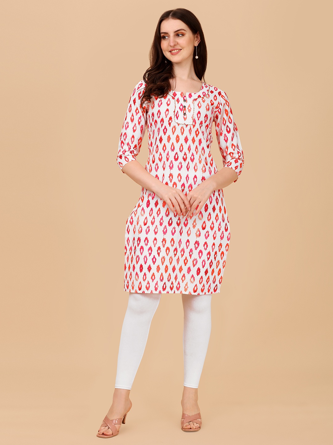 

White World Women Cotton Geometric Printed Kurta, Pink