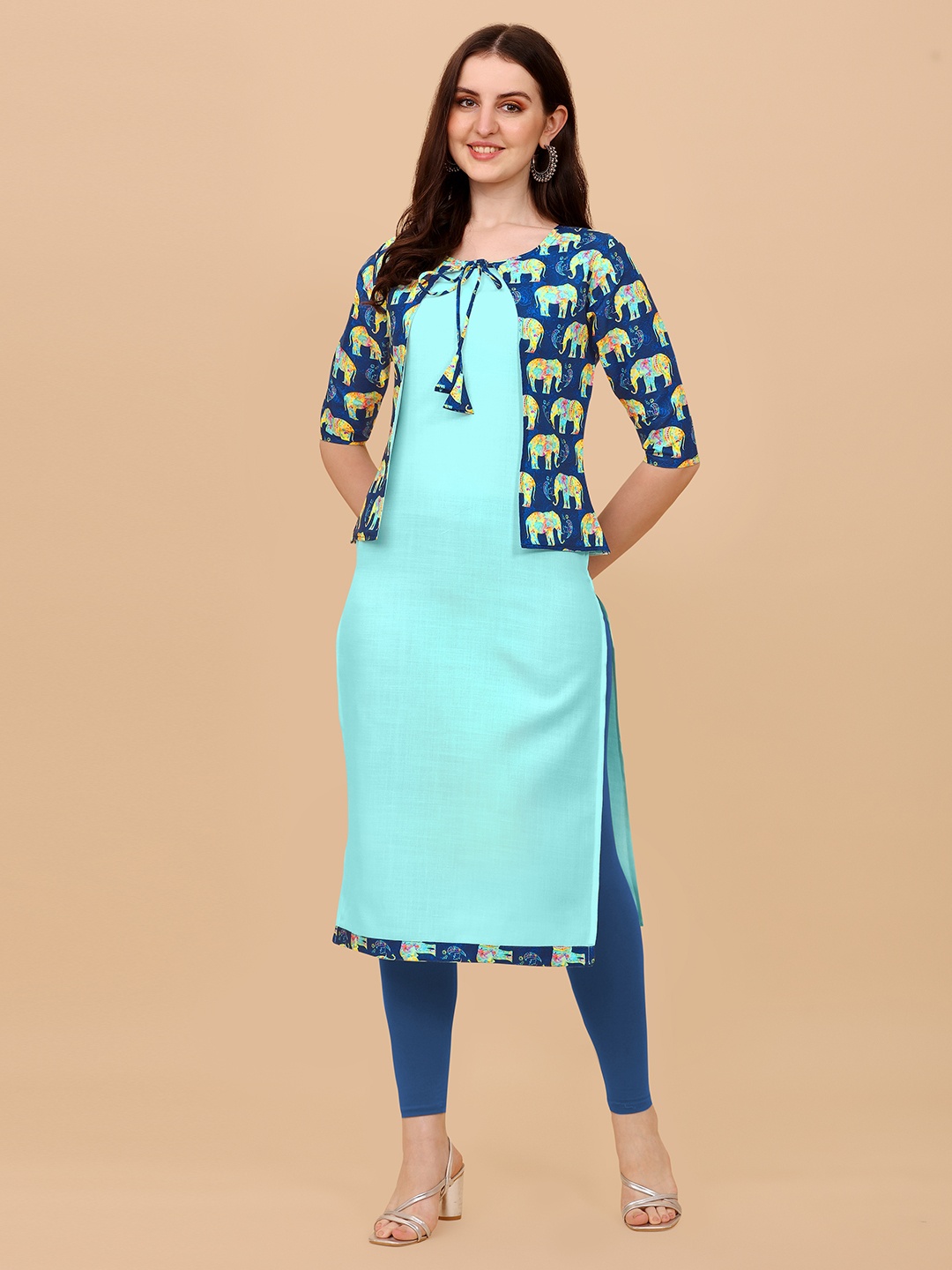 

White World Women Cotton Printed Kurta, Turquoise blue
