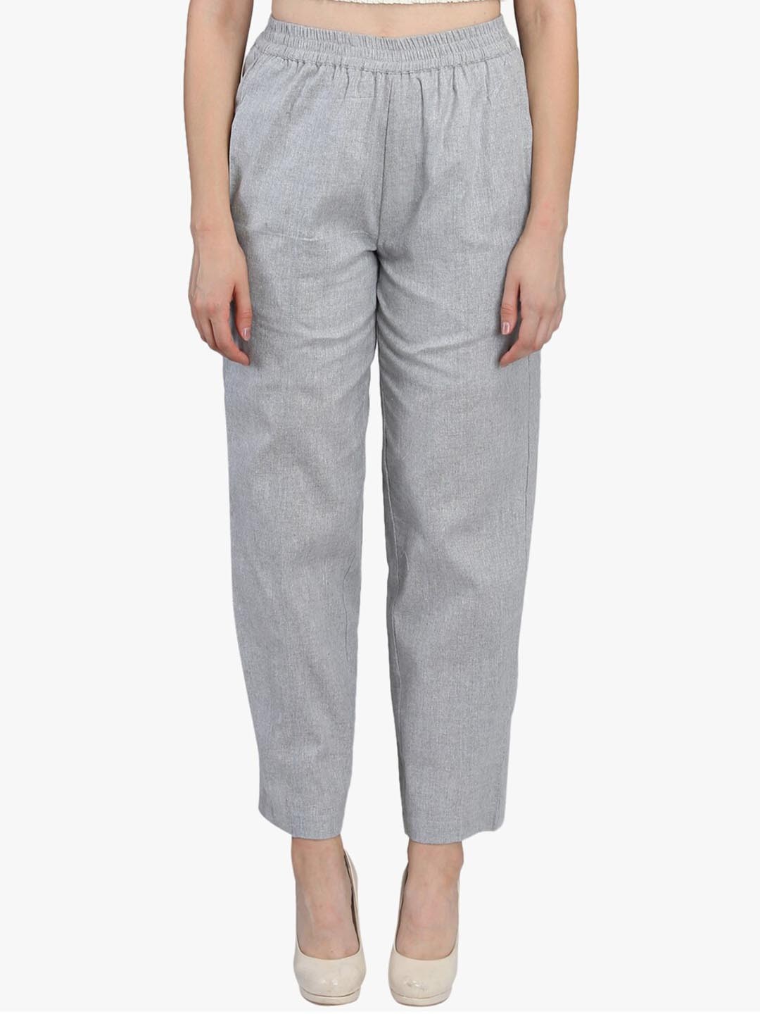 

DODO & MOA Women Regular Cotton Trousers, Grey