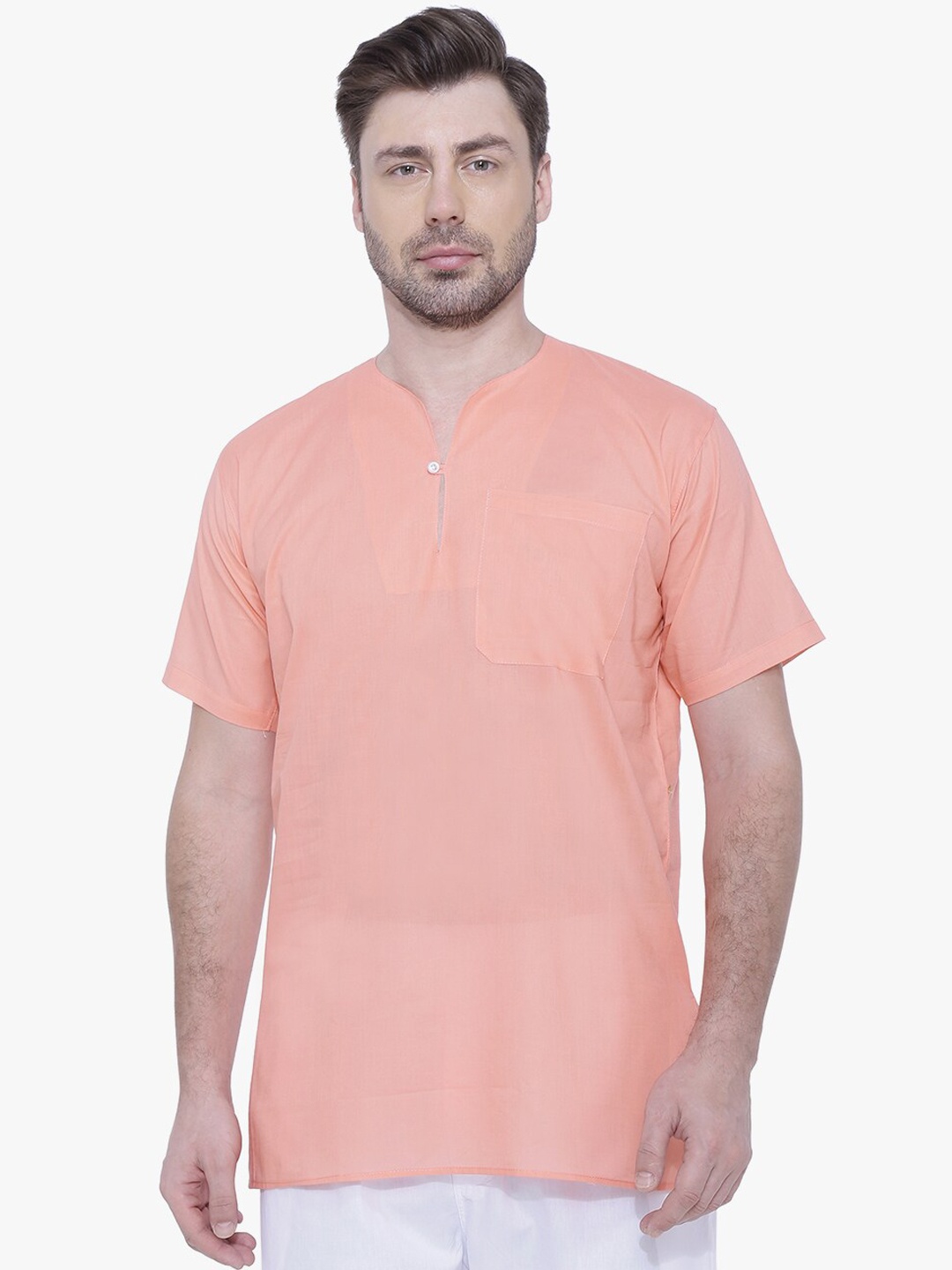 

RAJUBHAI HARGOVINDAS Stylised Neck Cotton Kurta, Pink