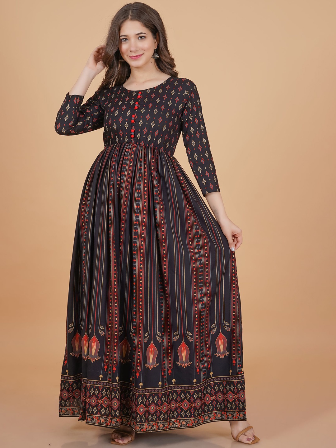 

PURSHOTTAM WALA Floral Liva Anarkali Kurta, Black