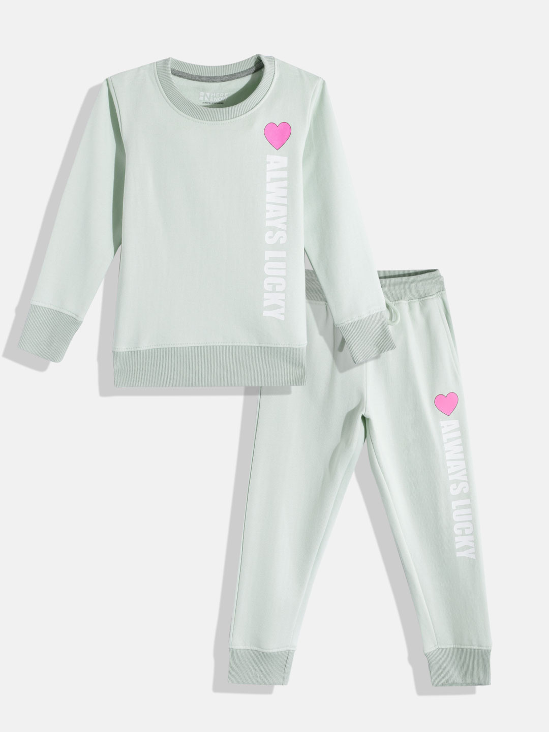 

HERE&NOW Girls Printed Sweatshirt With Joggers, Green