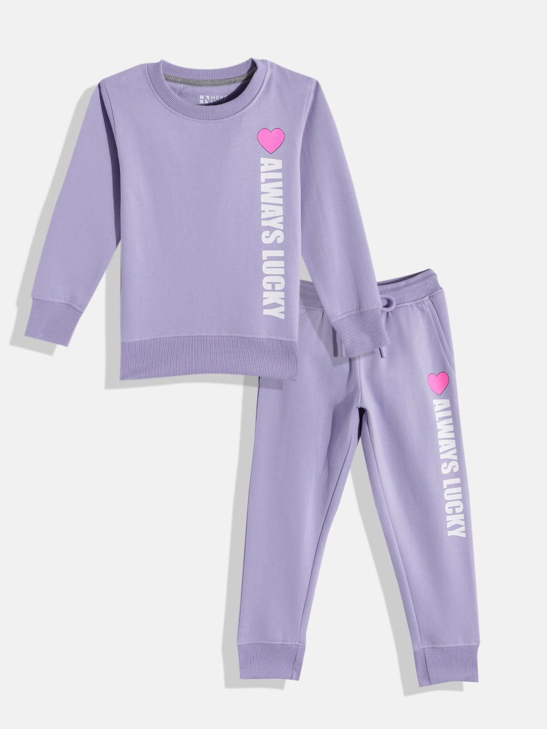 

HERE&NOW Girls Printed Sweatshirt With Joggers, Purple