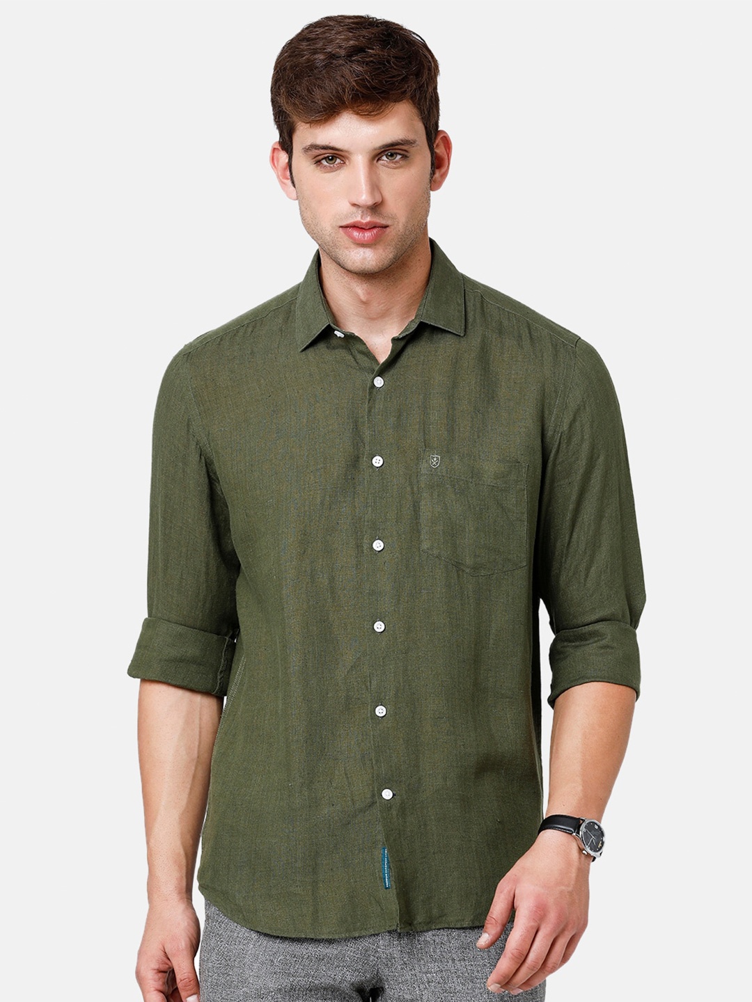 

Linen Club Men Regular Fit Sustainable Casual Shirt, Green