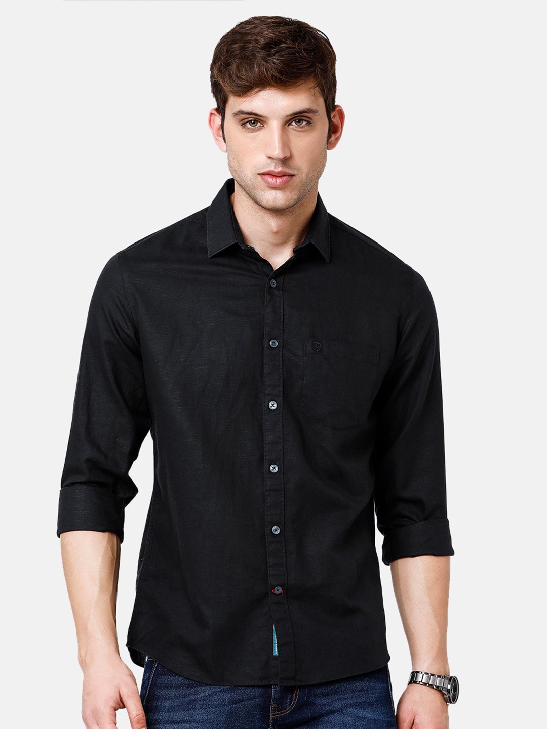 

Linen Club Men Regular Fit Sustainable Casual Shirt, Black