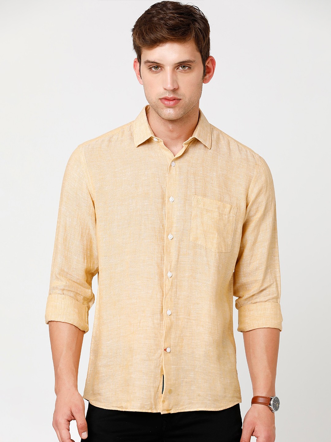 

Linen Club Men Regular Fit Sustainable Casual Shirt, Yellow