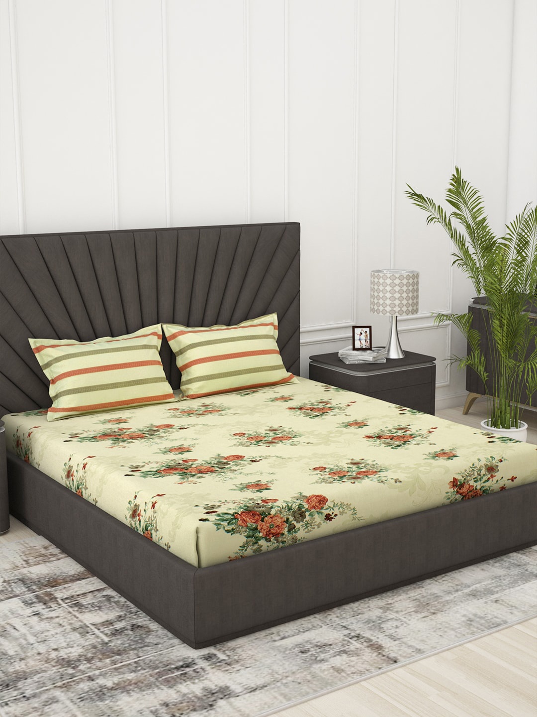 

Story@home Floral Printed 186 TC Cotton Queen Bedsheet with 2 Pillow Covers, Green