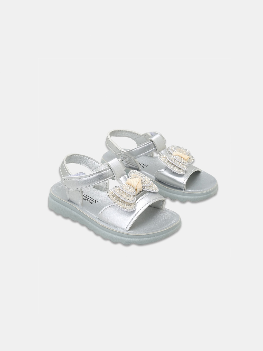 

Hopscotch Girls Silver-Toned Embellished Open Toe Flats with Bows