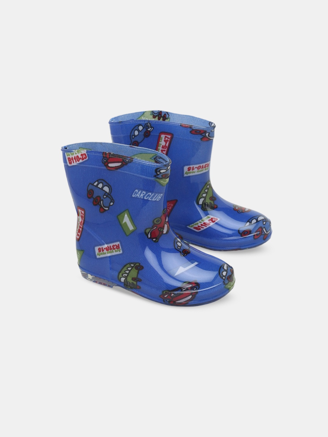 

Hopscotch Boys Vehicle Printed Rain Boots, Blue