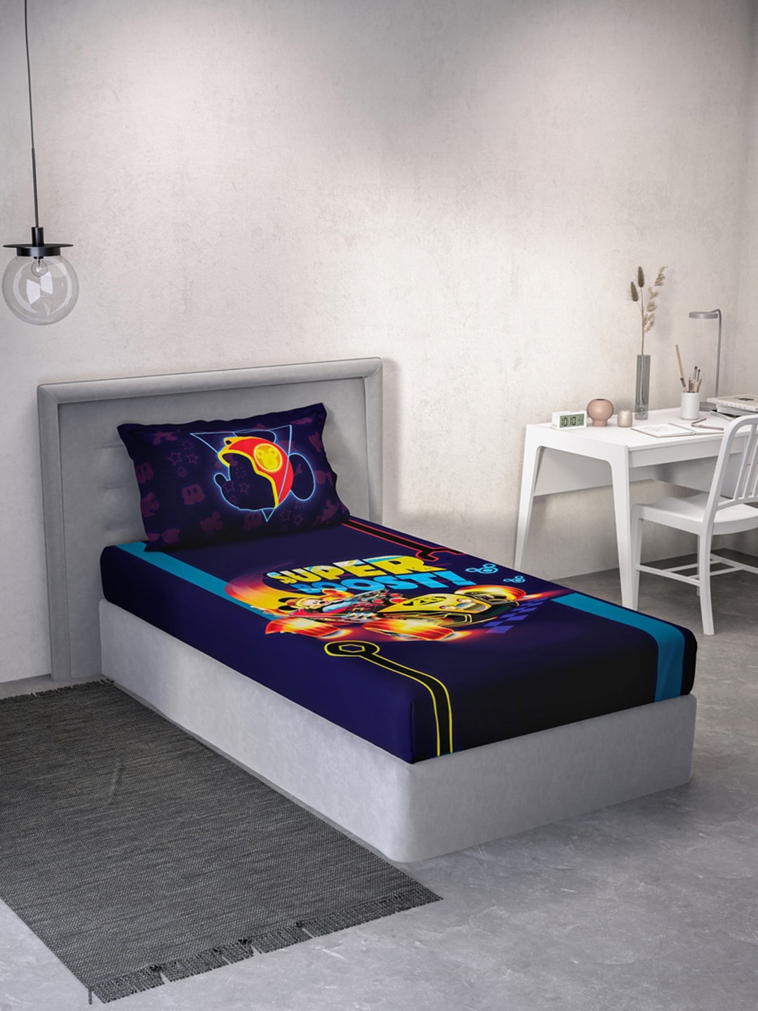 

DDecor Conversational 140 TC Cotton Single Bedsheet with 1 Pillow Covers, Blue